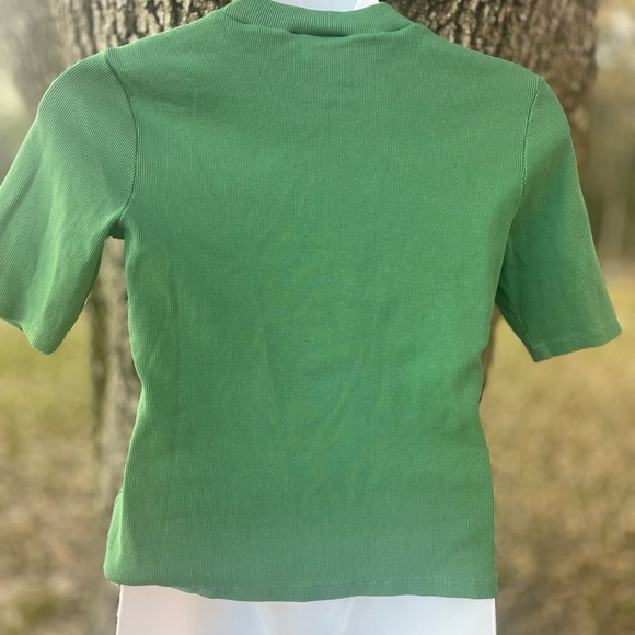 Maeve Green Short Sleeved Ribbed Mock Neck T-shirt size Large - Picture 6 of 11